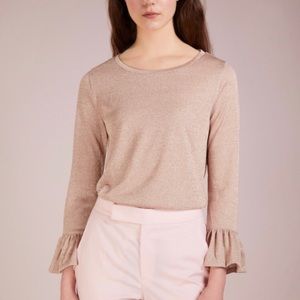 NWT J. Crew Metallic Rose Gold Ruffle Sleeve Top